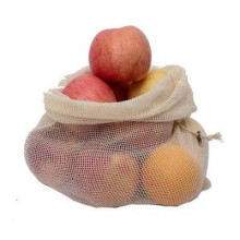 Eco friendly reusable grocery white cotton drawstring mesh produce bags